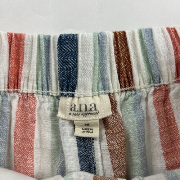 a.n.a. Earth Tone Striped Linen Blend Wide Leg Cropped Pant M - Picture 4 of 7